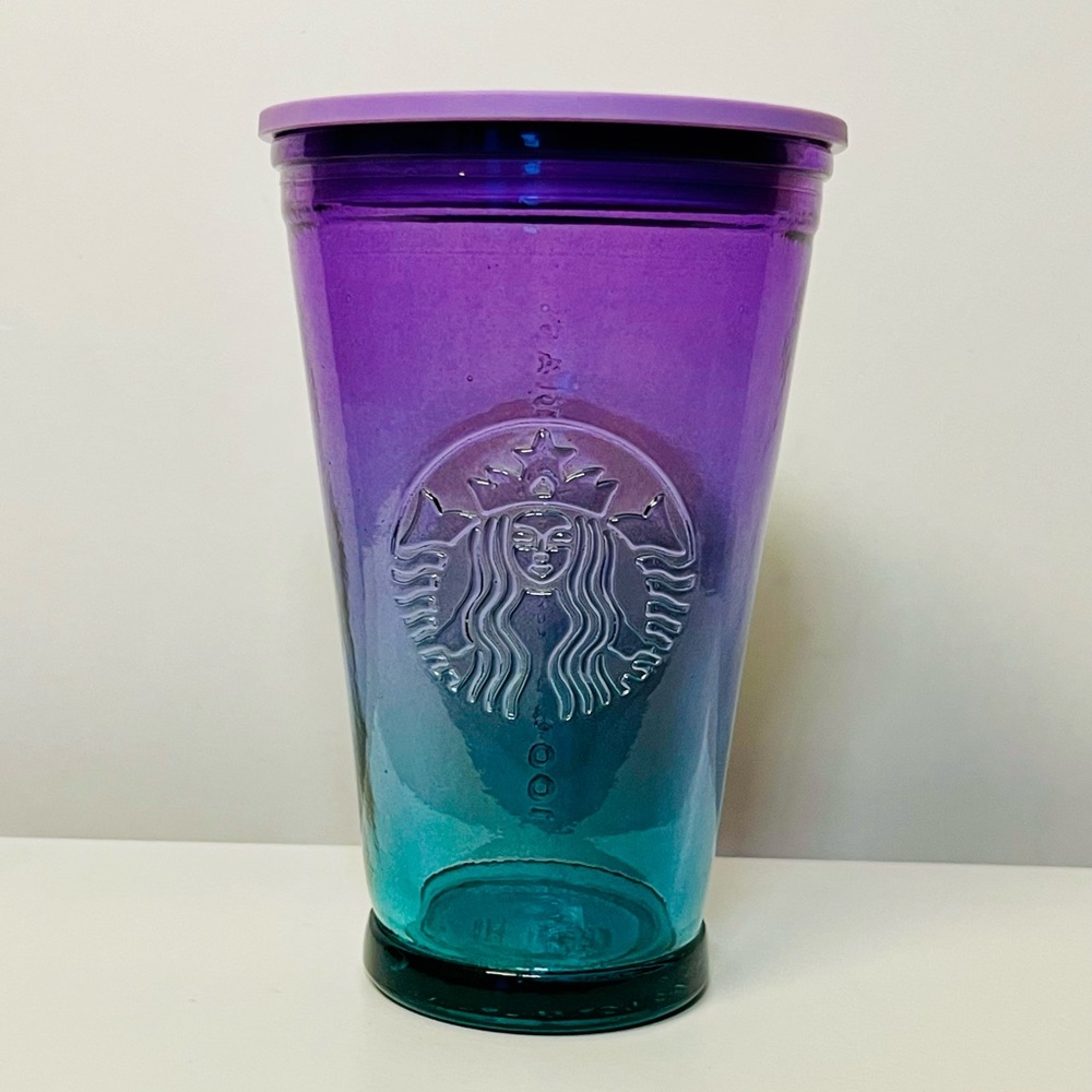 Starbucks Ombre Purple Green Recycled Glass Tumbler With Lid